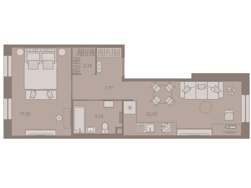 2-комнатная (Евро) квартира, 58.14 м² - планировка, фото №1
