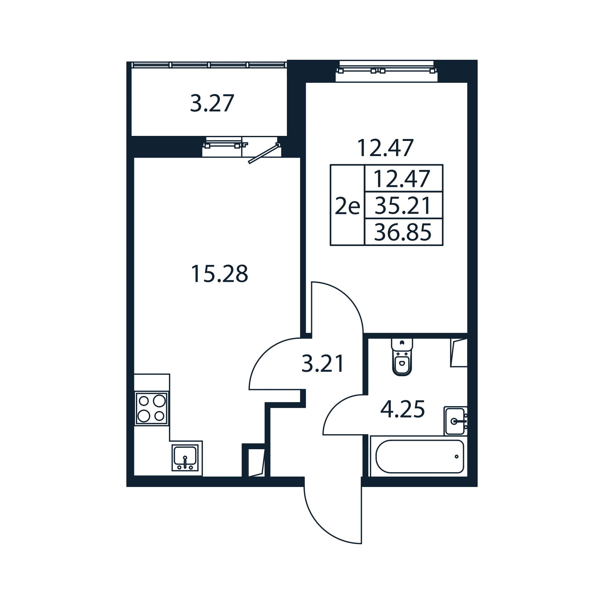 2-комнатная (Евро) квартира, 35.21 м² в ЖК "Полис ЛАВрики" - планировка, фото №1