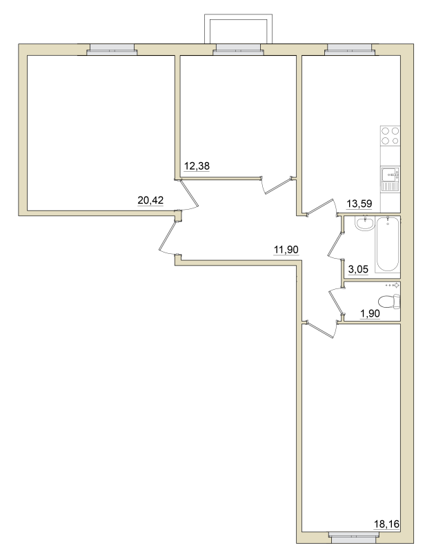 3-комнатная квартира, 82.3 м² в ЖК "Granholm Village" - планировка, фото №1