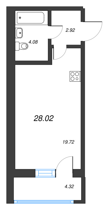 Квартира-студия, 28.02 м² в ЖК "Искра-Сити" - планировка, фото №1
