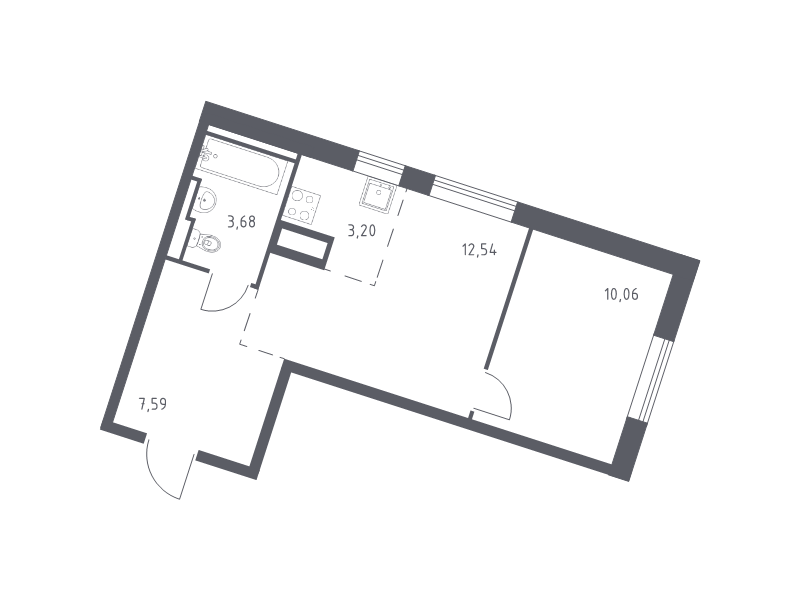 2-комнатная (Евро) квартира, 37.07 м² в ЖК "Квартал Лаголово" - планировка, фото №1