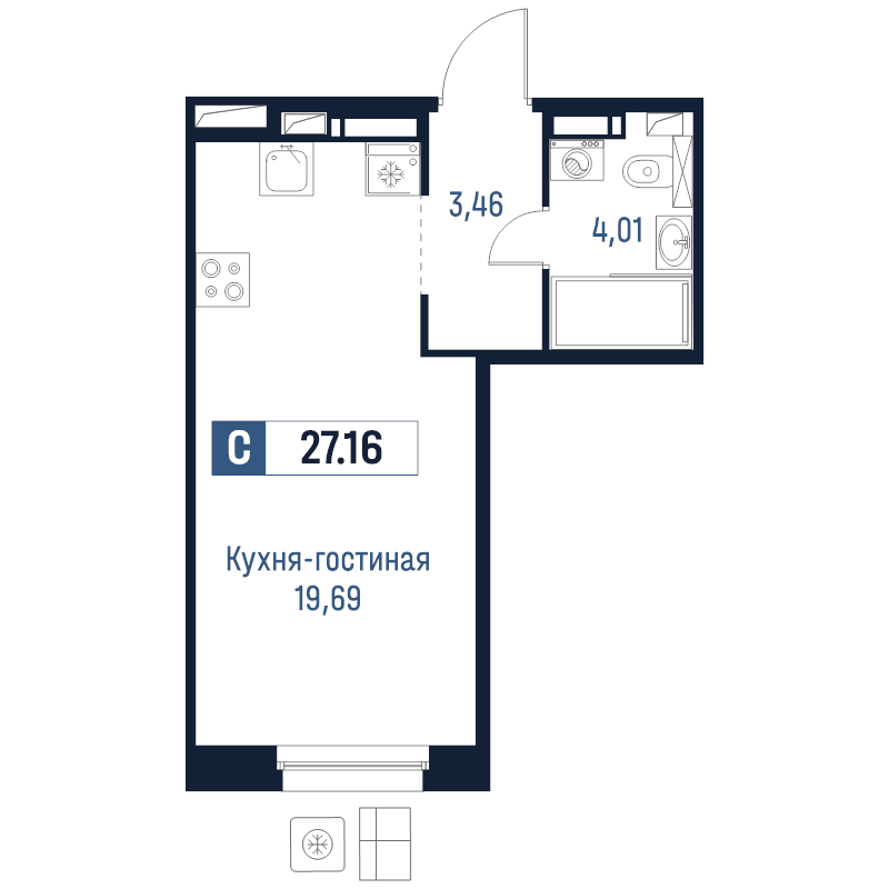 Квартира-студия, 27.16 м² в ЖК "Максималист" - планировка, фото №1
