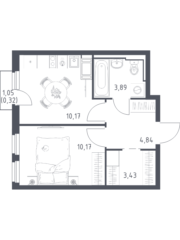 1-комнатная квартира, 32.82 м² в ЖК "Новое Колпино" - планировка, фото №1