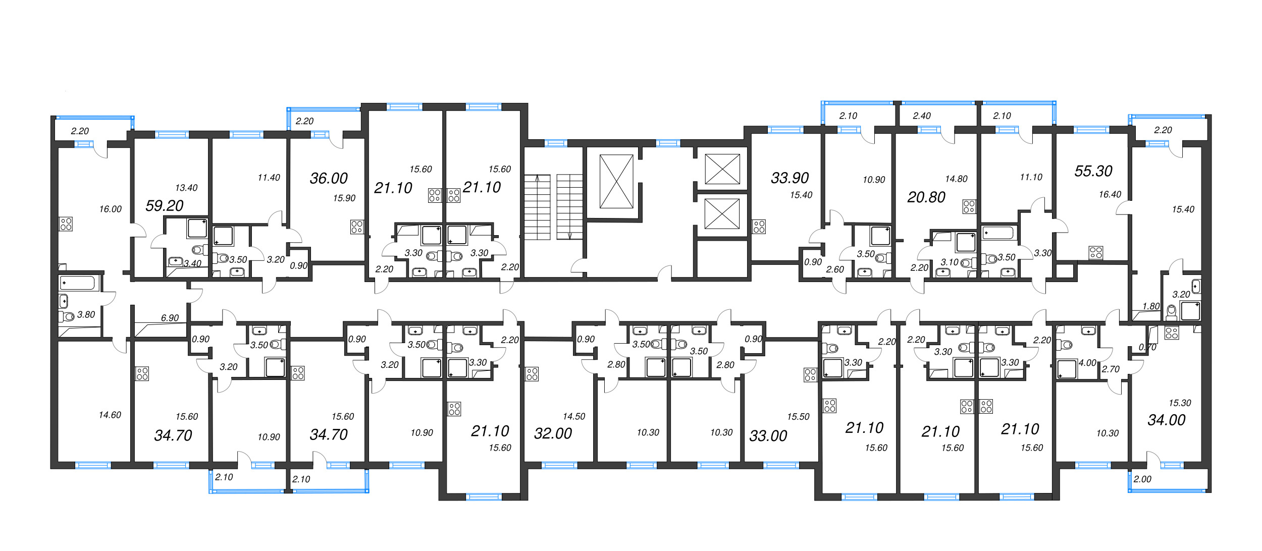 1-комнатная квартира, 32 м² в ЖК "Дыбенко Парк" - планировка этажа