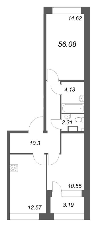 2-комнатная квартира, 56.08 м² в ЖК "Аквилон Солар Парк" - планировка, фото №1