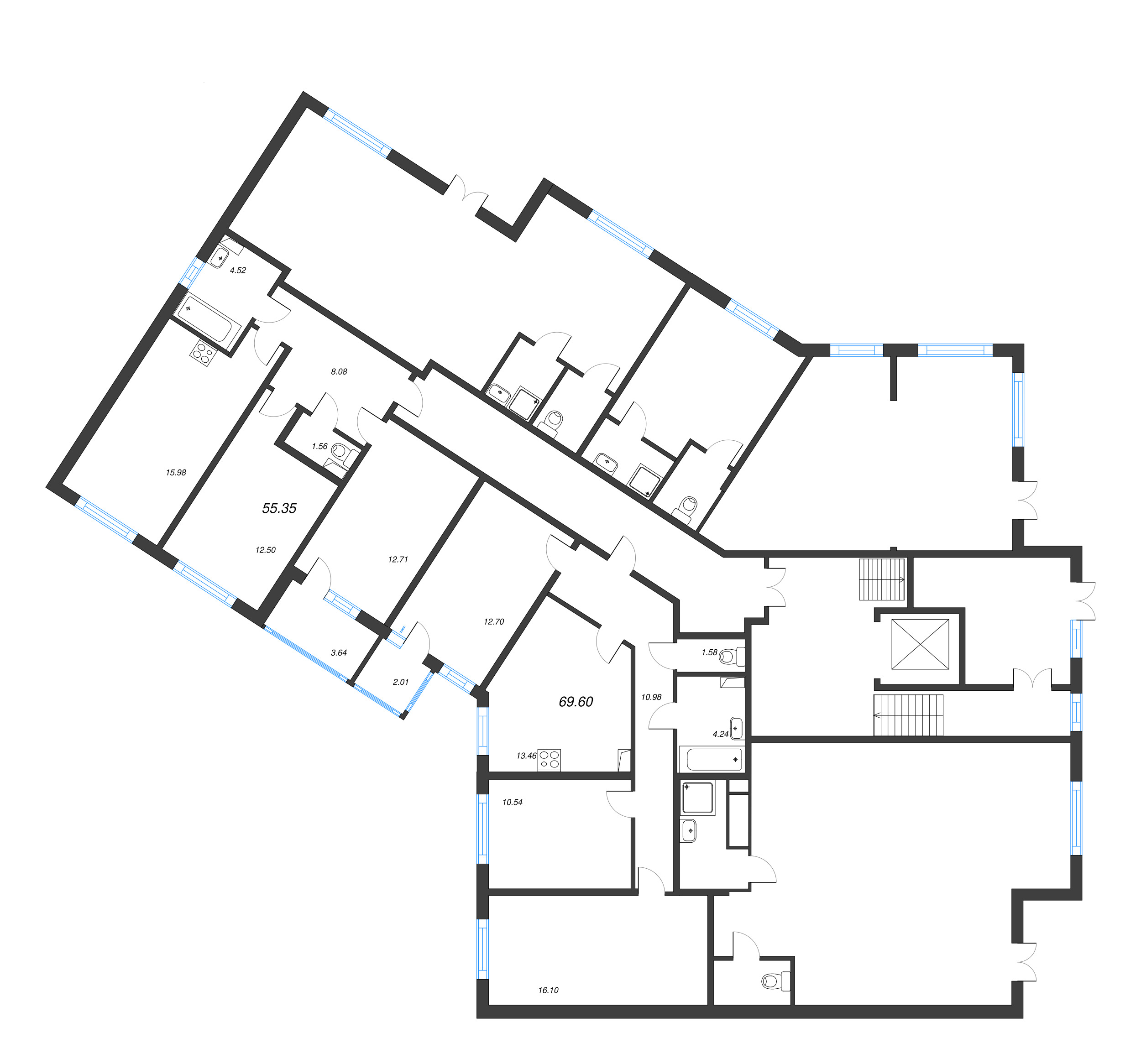 Помещение, 51.36 м² в ЖК "Любоград" - планировка этажа