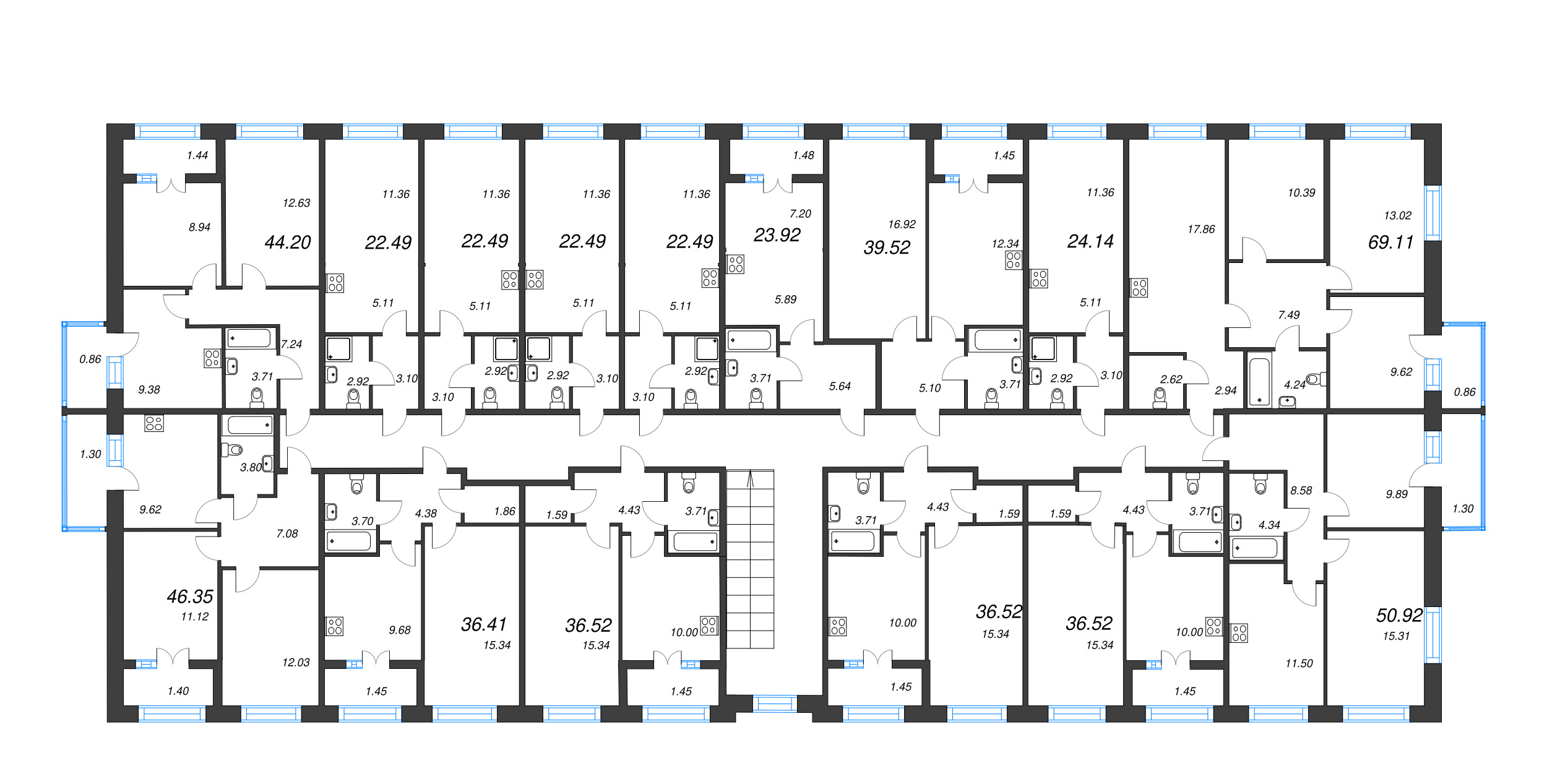 2-комнатная квартира, 46.35 м² в ЖК "Капральский берег" - планировка этажа