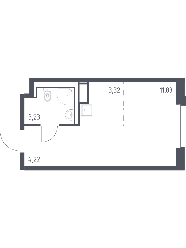 Квартира-студия, 22.6 м² в ЖК "Новые Лаврики" - планировка, фото №1