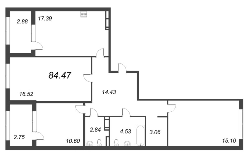 4-комнатная (Евро) квартира, 84.47 м² - планировка, фото №1