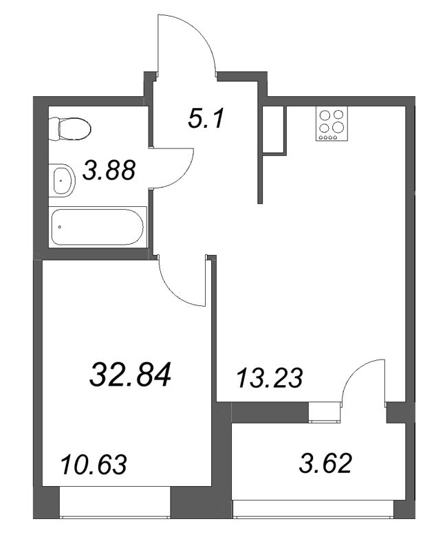 1-комнатная квартира, 32.84 м² в ЖК "Ультра Сити 3.0" - планировка, фото №1