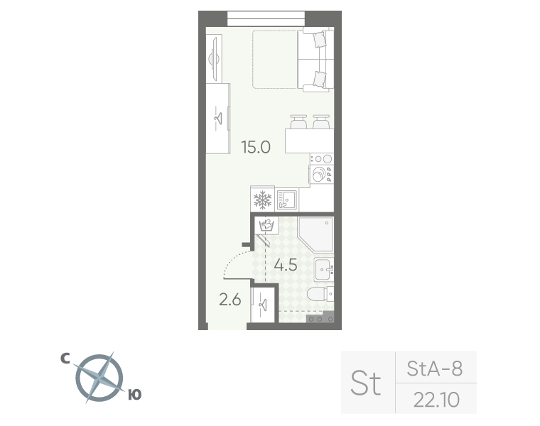 Квартира-студия, 22.1 м² в ЖК "Пулково Lake" - планировка, фото №1