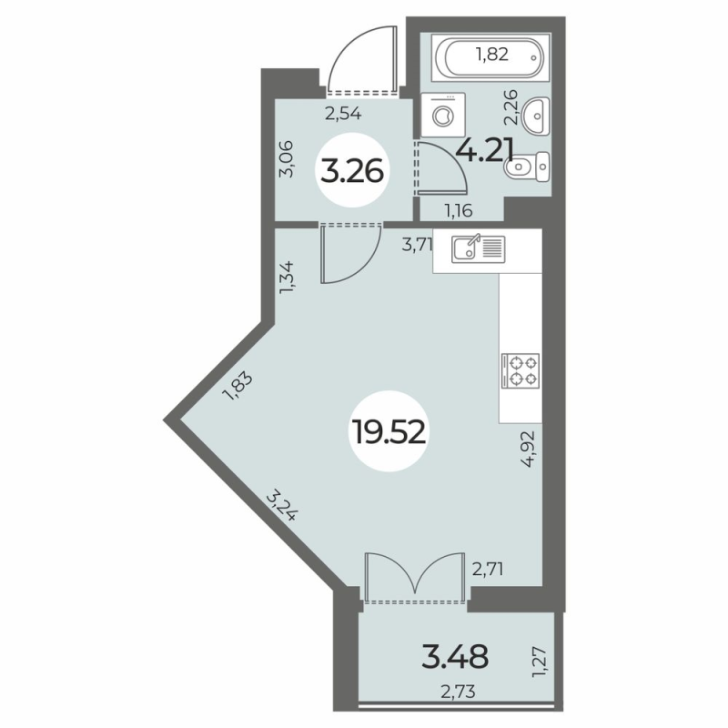 Квартира-студия, 28.73 м² в ЖК "Огни Залива" - планировка, фото №1