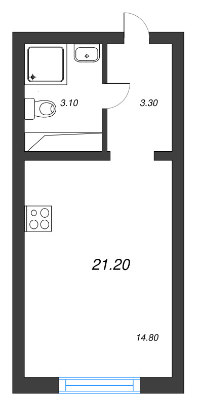 Квартира-студия, 21.2 м² в ЖК "Ручьи" - планировка, фото №1