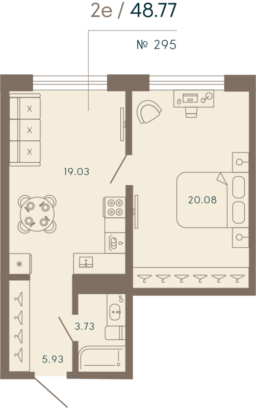2-комнатная (Евро) квартира, 48.77 м² в ЖК "17/33 Петровский остров" - планировка, фото №1