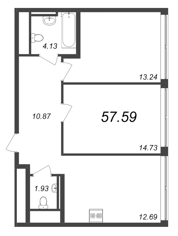 2-комнатная квартира, 59.7 м² в ЖК "GloraX Premium Василеостровский" - планировка, фото №1