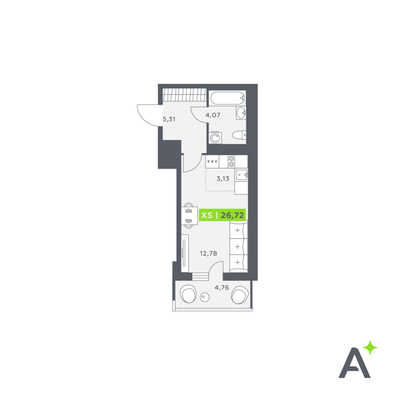 Квартира-студия, 26.72 м² в ЖК "Аквилон Verba" - планировка, фото №1