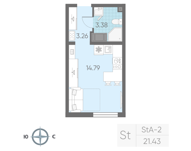 Квартира-студия, 21.43 м² в ЖК "Морская миля" - планировка, фото №1