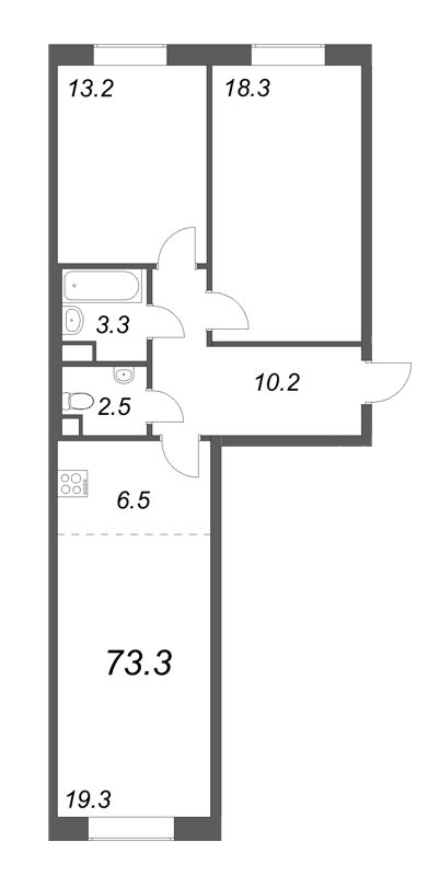 3-комнатная (Евро) квартира, 73.1 м² в ЖК "Neva Haus" - планировка, фото №1
