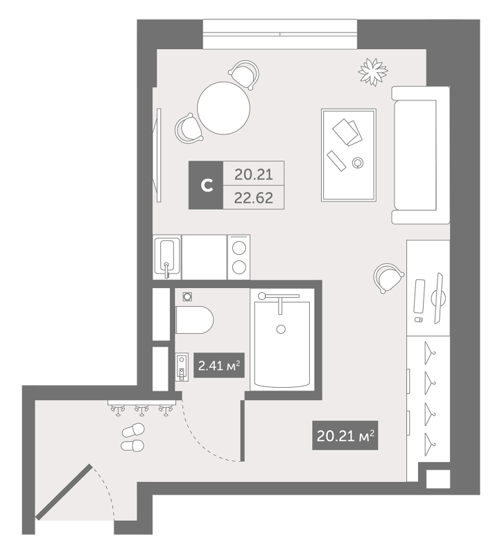 Квартира-студия, 22.62 м² в ЖК "Zoom Черная речка" - планировка, фото №1