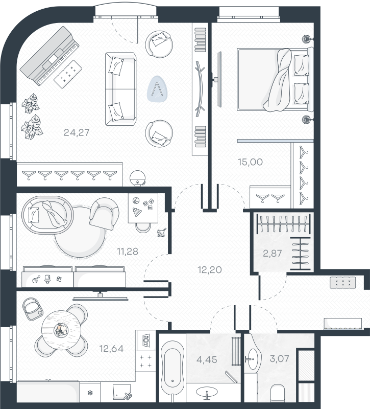 3-комнатная квартира, 85.78 м² в ЖК "MONODOM-ART" - планировка, фото №1