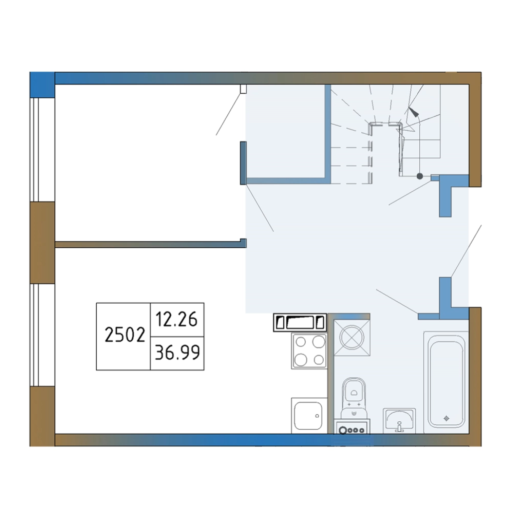2-комнатная (Евро) квартира, 37.16 м² в ЖК "Атмосфера Выборга" - планировка, фото №1