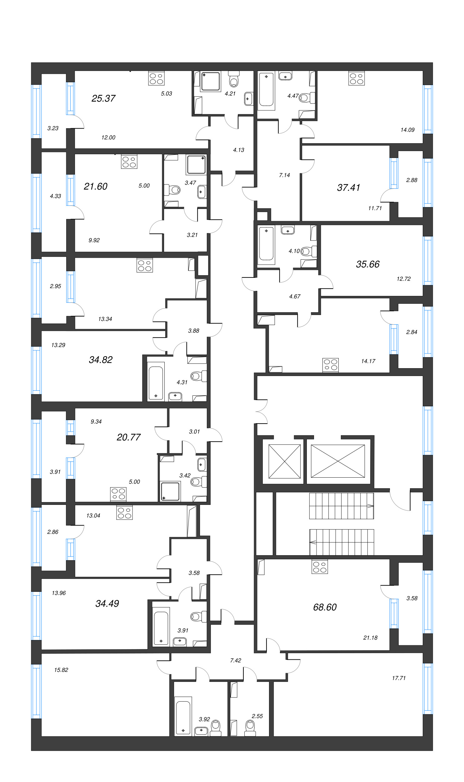 Квартира-студия, 21.6 м² в ЖК "Б15" - планировка этажа