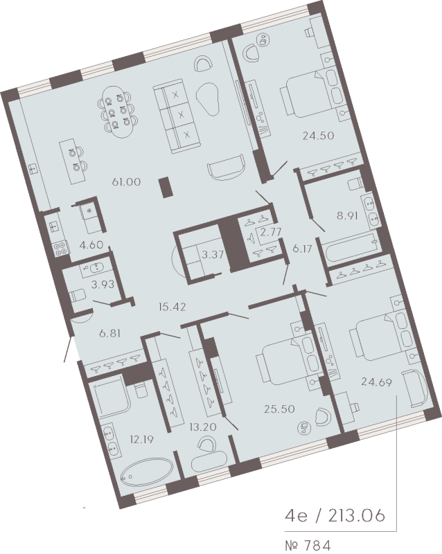 4-комнатная (Евро) квартира, 213.06 м² в ЖК "17/33 Петровский остров" - планировка, фото №1