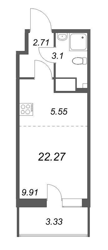 Квартира-студия, 22.27 м² - планировка, фото №1