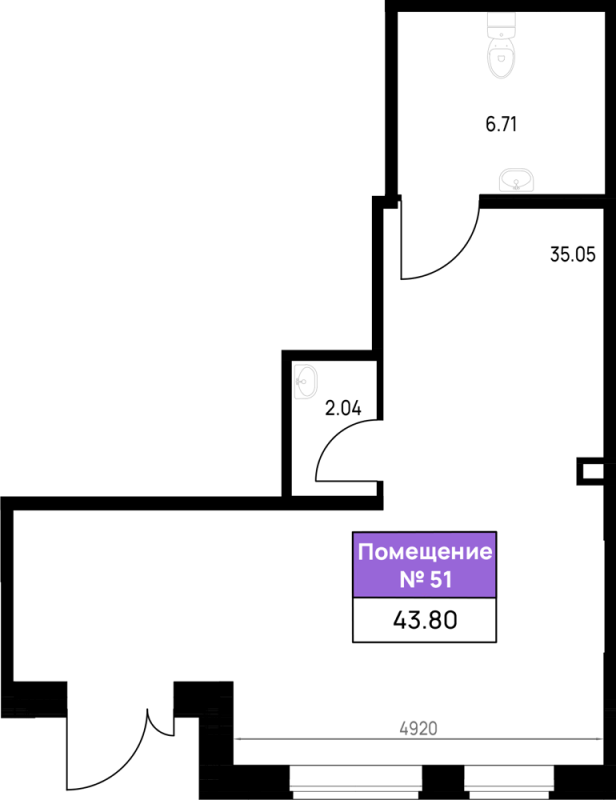 Помещение, 43.8 м² в ЖК "Имена" - планировка, фото №1
