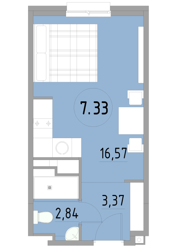 Квартира-студия, 22.9 м² в ЖК "Cosmos Smart Yuzhny" - планировка, фото №1