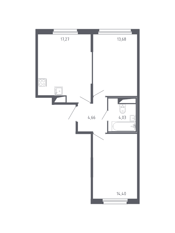 3-комнатная (Евро) квартира, 54.04 м² в ЖК "Сандэй" - планировка, фото №1
