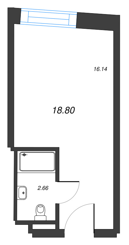 Квартира-студия, 18.8 м² - планировка, фото №1