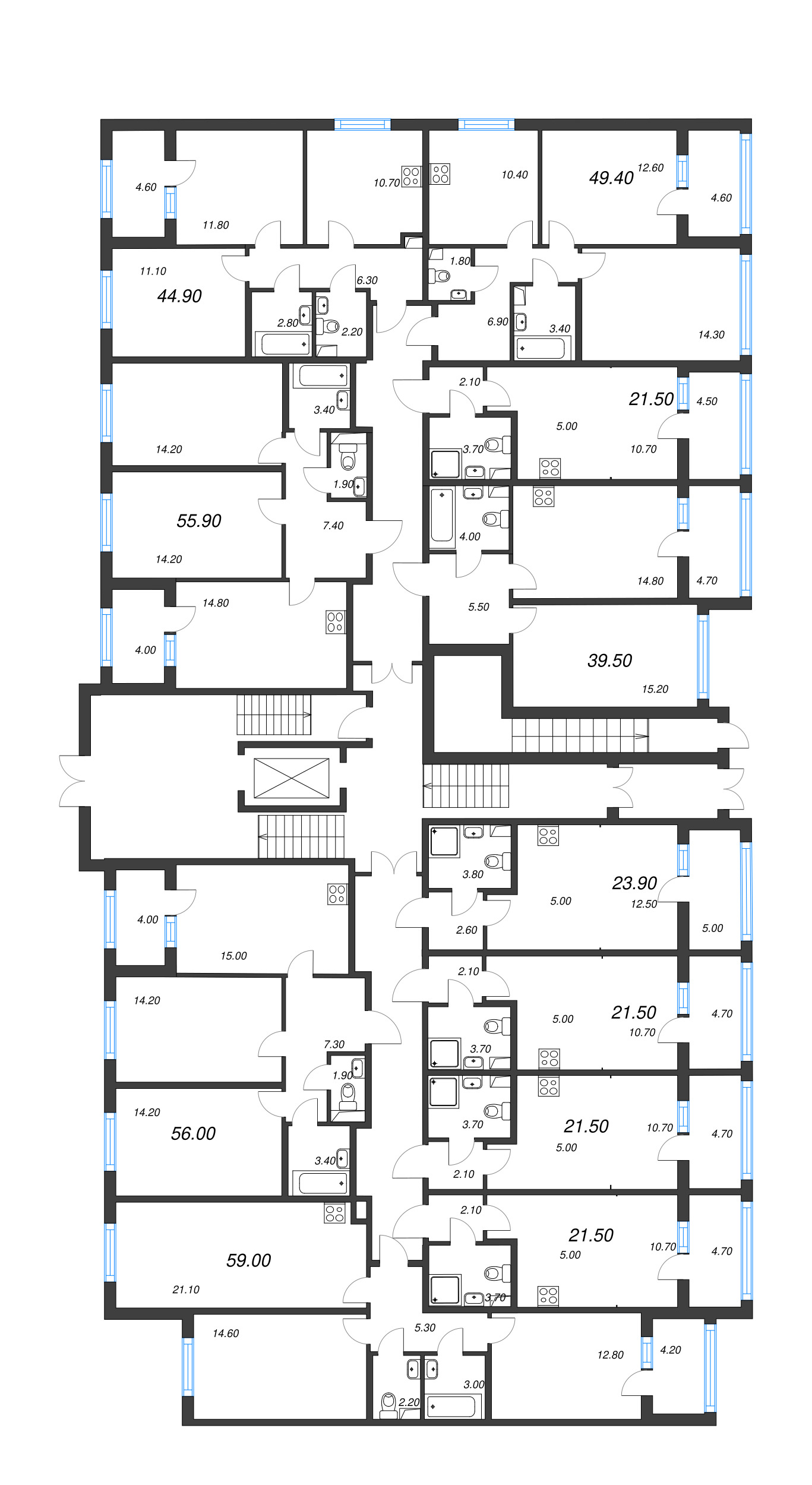 Квартира-студия, 23.9 м² в ЖК "ЮгТаун" - планировка этажа