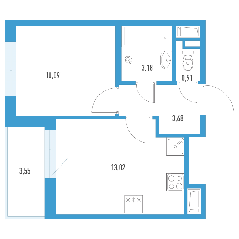 1-комнатная квартира, 32.66 м² в ЖК "Аэросити" - планировка, фото №1