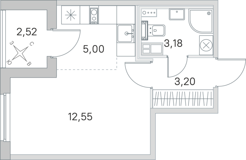 Квартира-студия, 23.93 м² в ЖК "Любоград" - планировка, фото №1