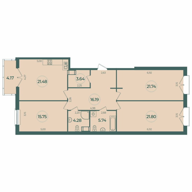 4-комнатная (Евро) квартира, 111.87 м² в ЖК "Дуалист" - планировка, фото №1