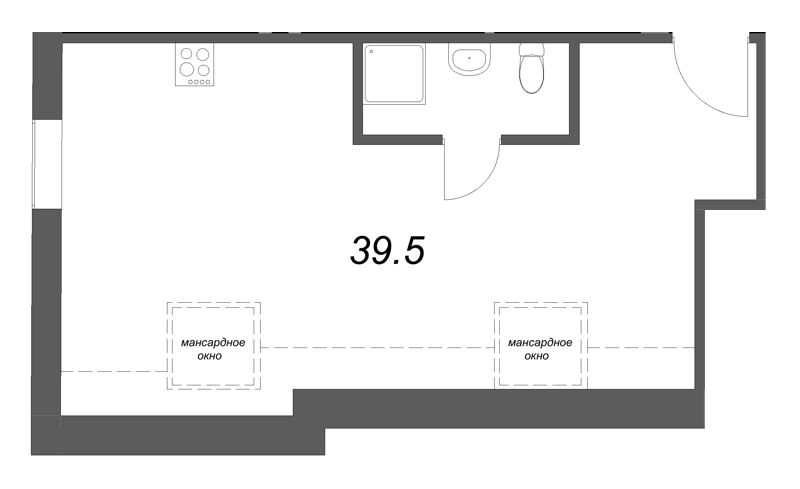 Квартира-студия, 39.5 м² в ЖК "Тележная 21-29" - планировка, фото №1