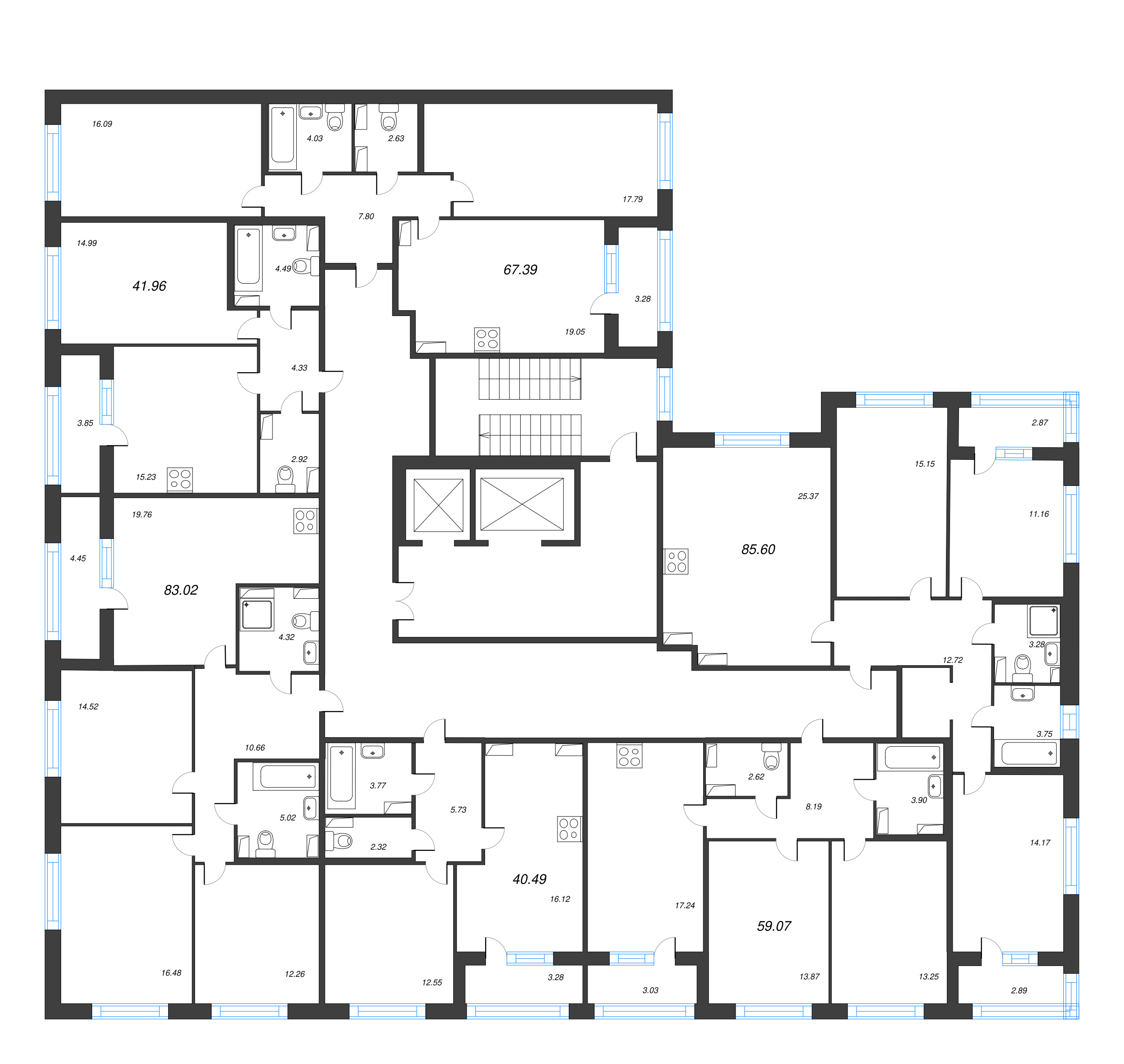 4-комнатная (Евро) квартира, 83.02 м² в ЖК "Б15" - планировка этажа