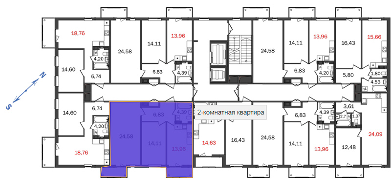 2-комнатная квартира, 63.9 м² в ЖК "Верхний" - планировка, фото №1