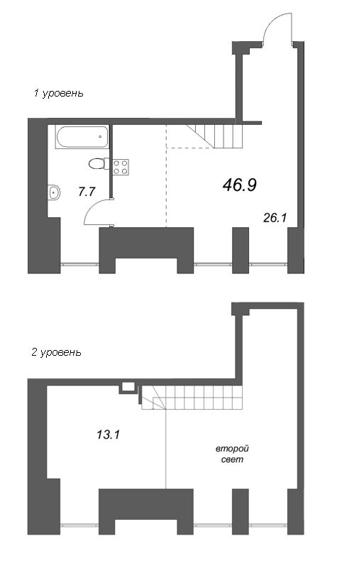 Квартира-студия, 46.9 м² в ЖК "Serebro by Avenue-Apart" - планировка, фото №1