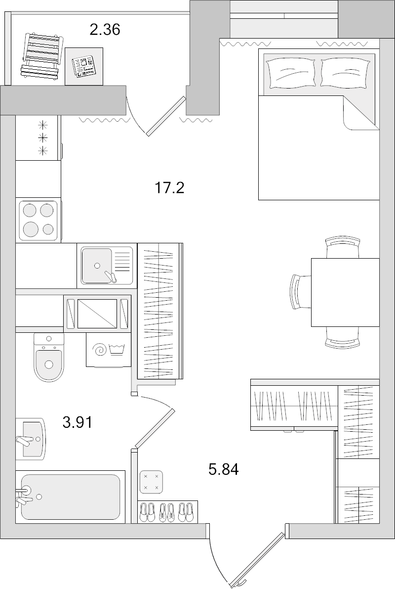 Квартира-студия, 29.31 м² в ЖК "Новые горизонты" - планировка, фото №1