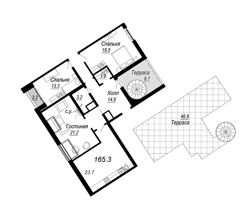 4-комнатная (Евро) квартира, 160.99 м² в ЖК "Meltzer Hall" - планировка, фото №1