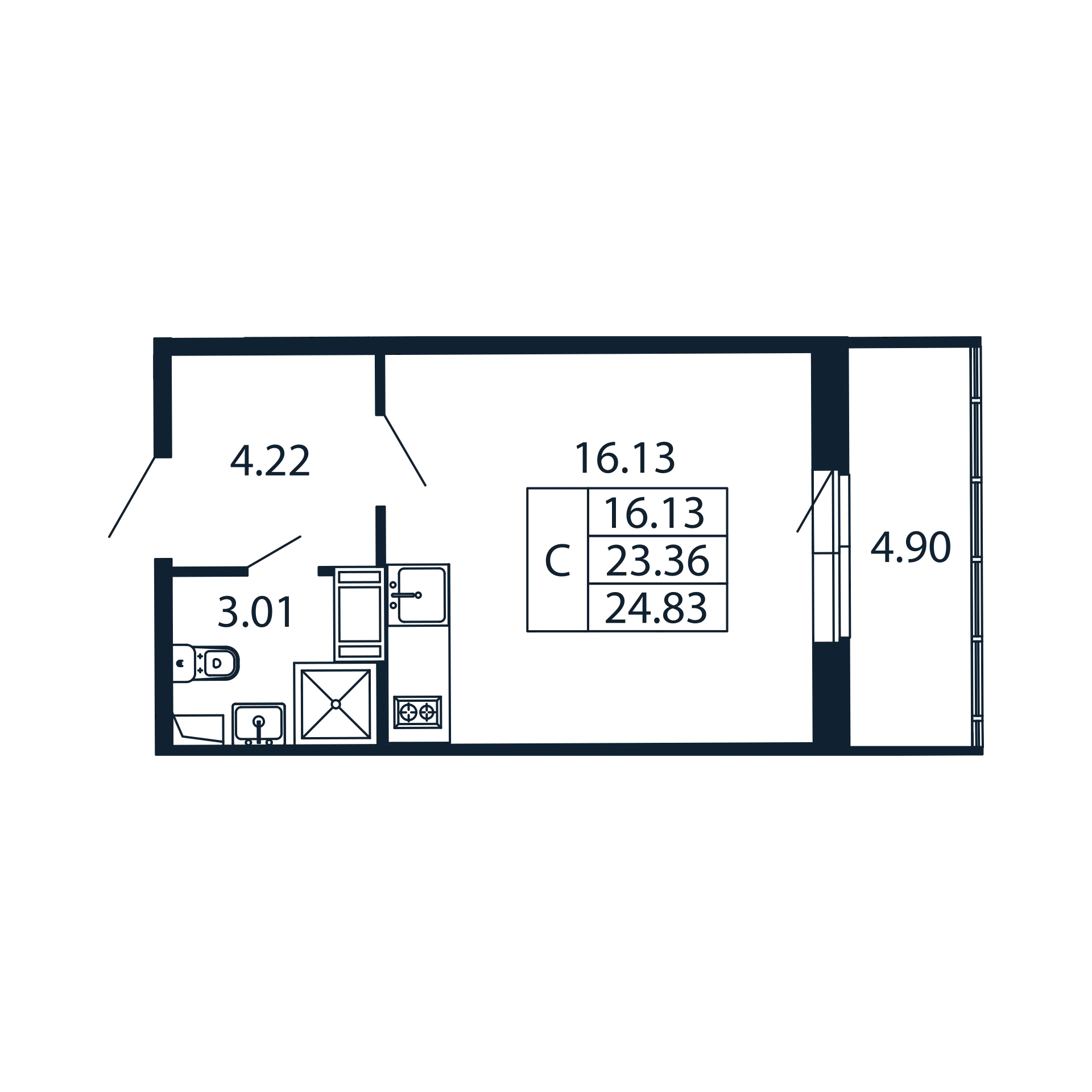 Квартира-студия, 23.36 м² в ЖК "Полис ЛАВрики" - планировка, фото №1