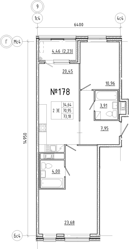 3-комнатная (Евро) квартира, 73.18 м² в ЖК "N8" - планировка, фото №1
