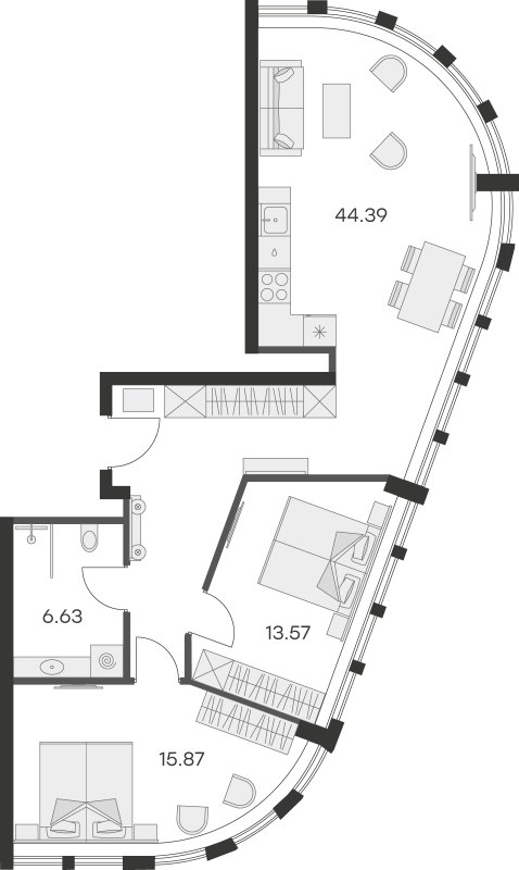 3-комнатная (Евро) квартира, 78.1 м² в ЖК "25/7 Заневский" - планировка, фото №1