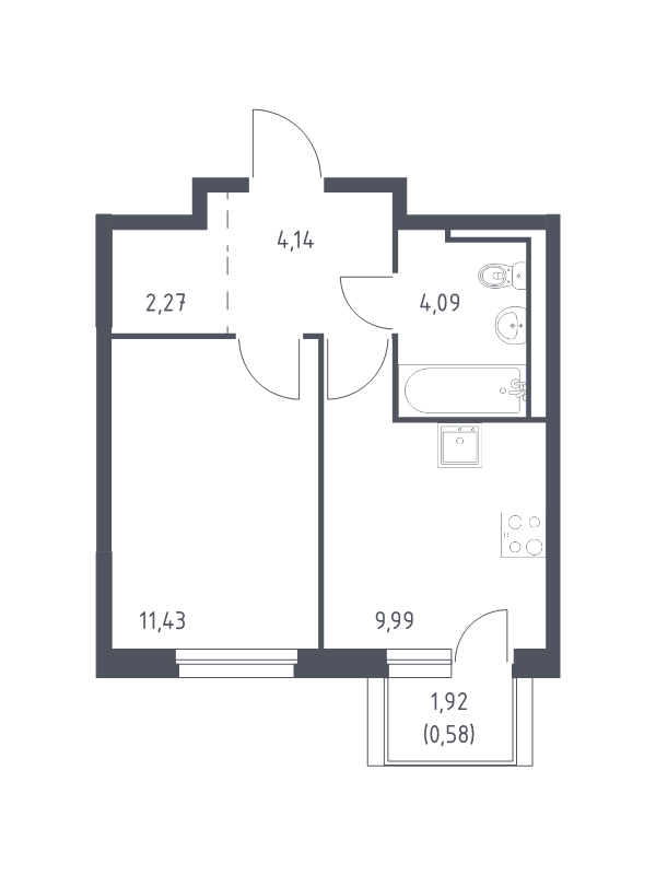 1-комнатная квартира, 32.5 м² в ЖК "Невская Долина" - планировка, фото №1