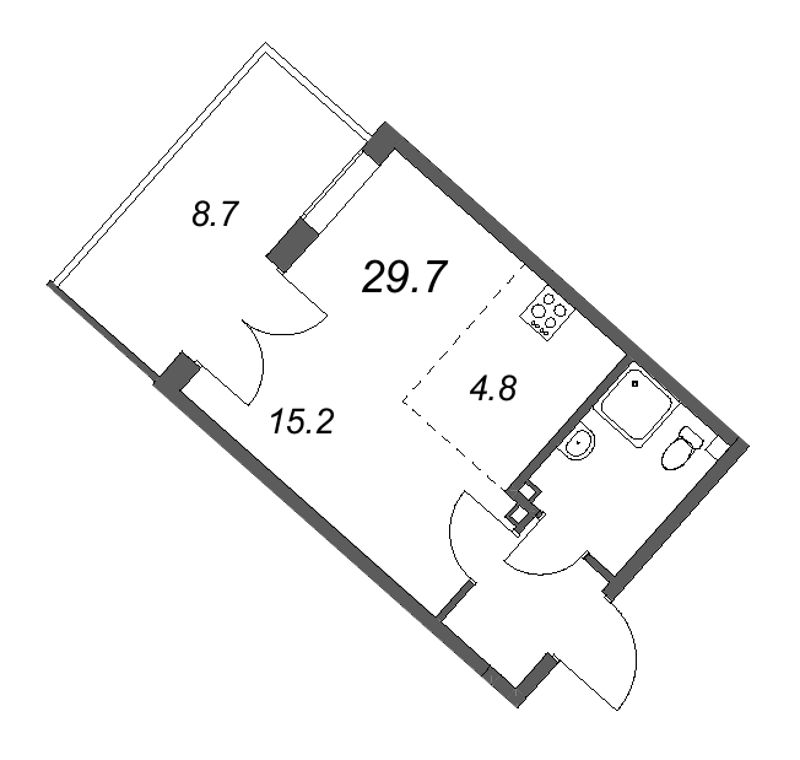 Квартира-студия, 29.7 м² - планировка, фото №1