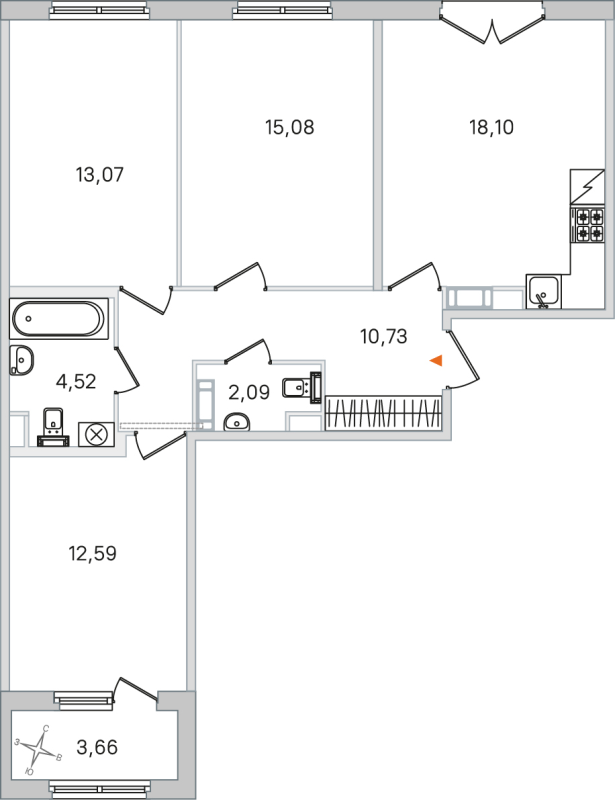 4-комнатная (Евро) квартира, 76.18 м² в ЖК "Дубровский" - планировка, фото №1