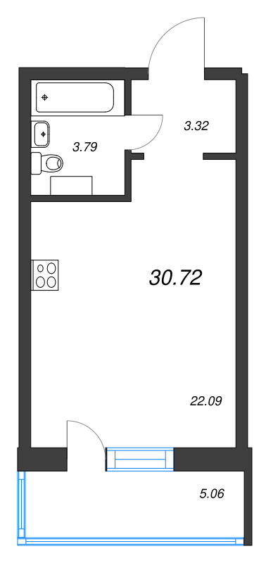 Квартира-студия, 30.72 м² в ЖК "Невский берег" - планировка, фото №1