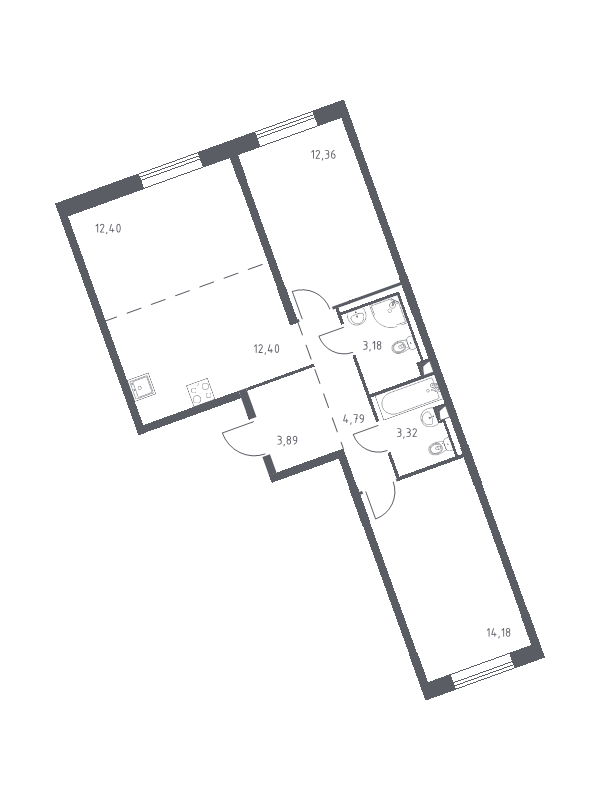 3-комнатная (Евро) квартира, 66.52 м² в ЖК "Квартал Лаголово" - планировка, фото №1